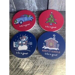 Life Is Good Coaster Set Of 4 - Christmas Winter  coasters - Snowman Cabin